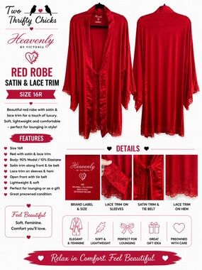 Heavenly by Victoria Red Modal Robe Satin Lace Trim XS/S GUC